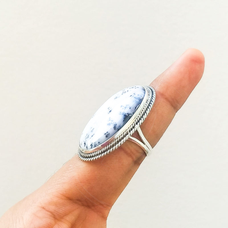 'Modern' Dendritic Opal 925 Solid Sterling Silver Ring