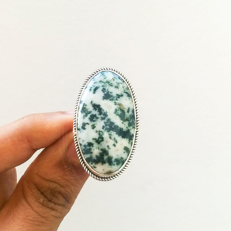 'Antheia' Tree Agate 925 Solid Sterling Silver Ring