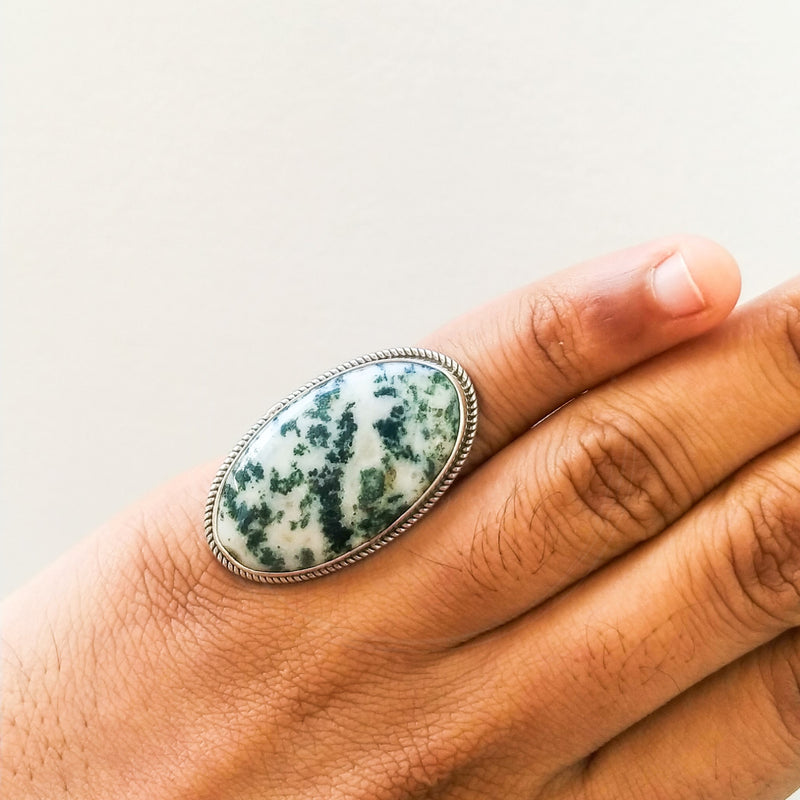 'Antheia' Tree Agate 925 Solid Sterling Silver Ring