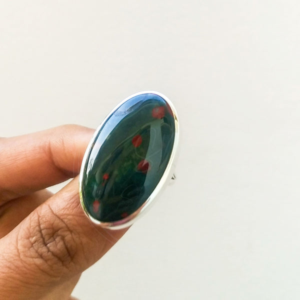 'Minimalist' Bloodstone 925 Solid Sterling Silver Ring