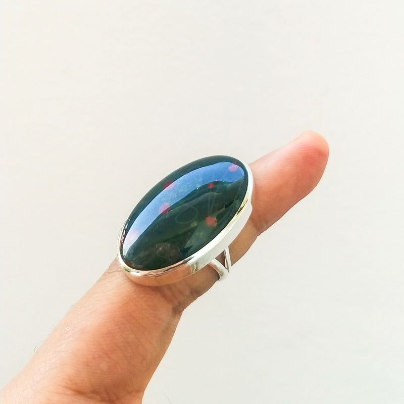 'Minimalist' Bloodstone 925 Solid Sterling Silver Ring