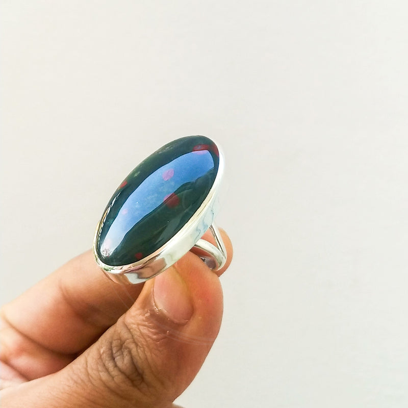 'Minimalist' Bloodstone 925 Solid Sterling Silver Ring