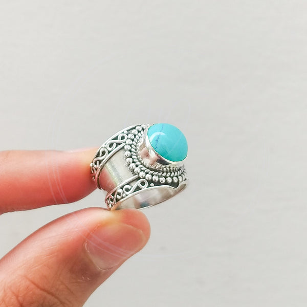 'Achelois' Turquoise 925 Solid Sterling Silver Ring