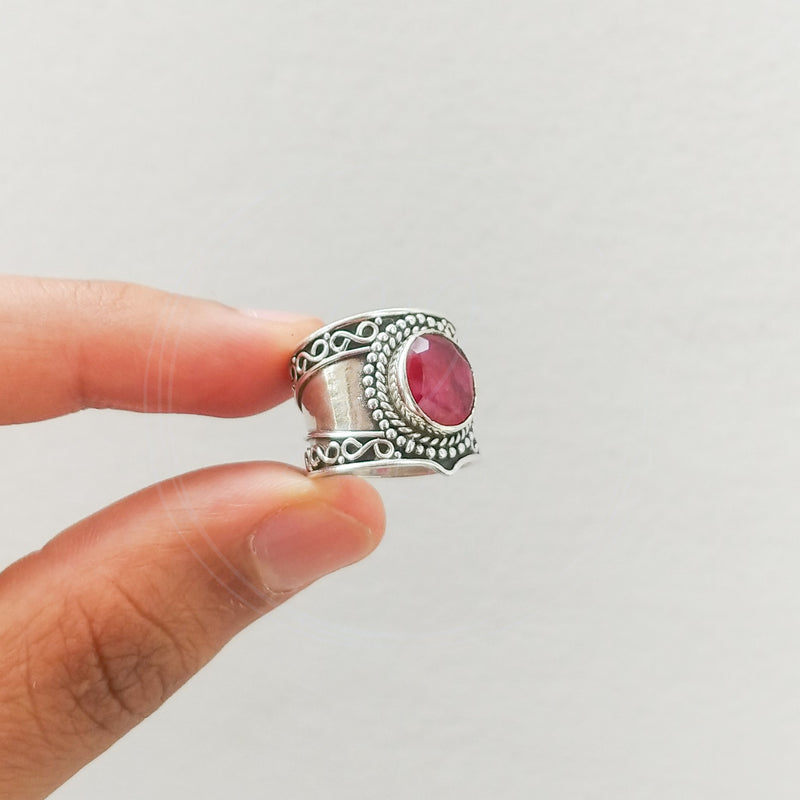 'Boho' Ruby 925 Solid Sterling Silver Ring