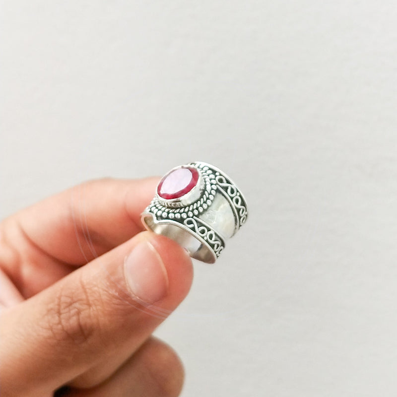 'Boho' Ruby 925 Solid Sterling Silver Ring