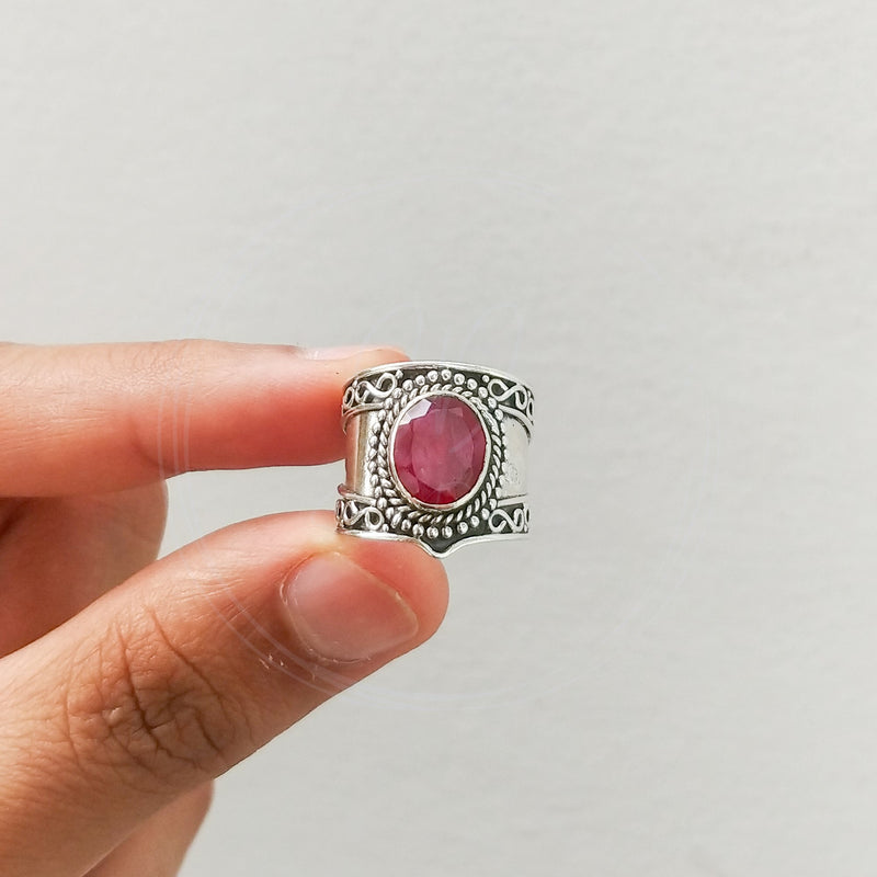 'Boho' Ruby 925 Solid Sterling Silver Ring