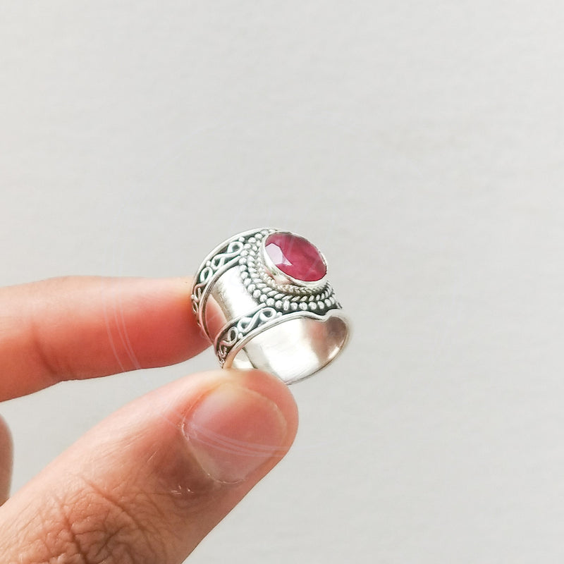 'Boho' Ruby 925 Solid Sterling Silver Ring