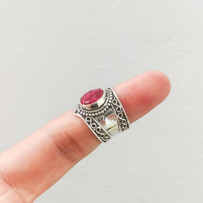 'Boho' Ruby 925 Solid Sterling Silver Ring