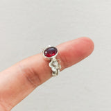 'Flower' Garnet 925 Solid Sterling Silver Ring