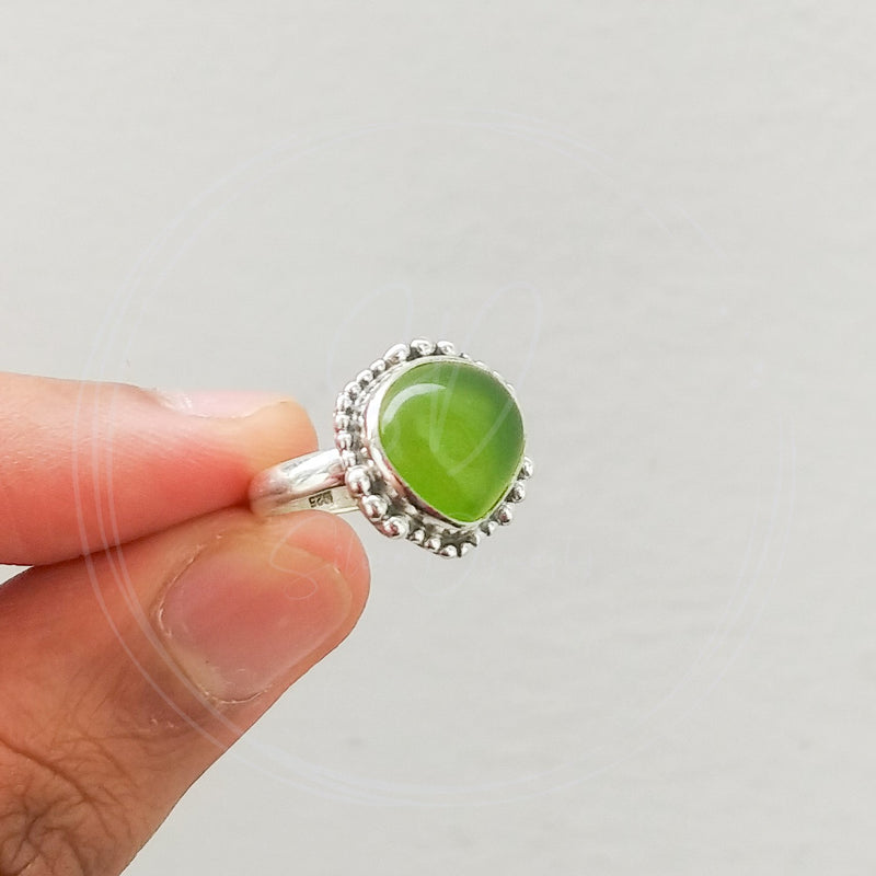 'BIA' Peridot 925 Solid Sterling Silver Ring Cabochon