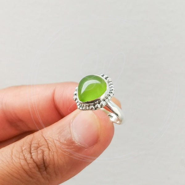 'BIA' Peridot 925 Solid Sterling Silver Ring Cabochon