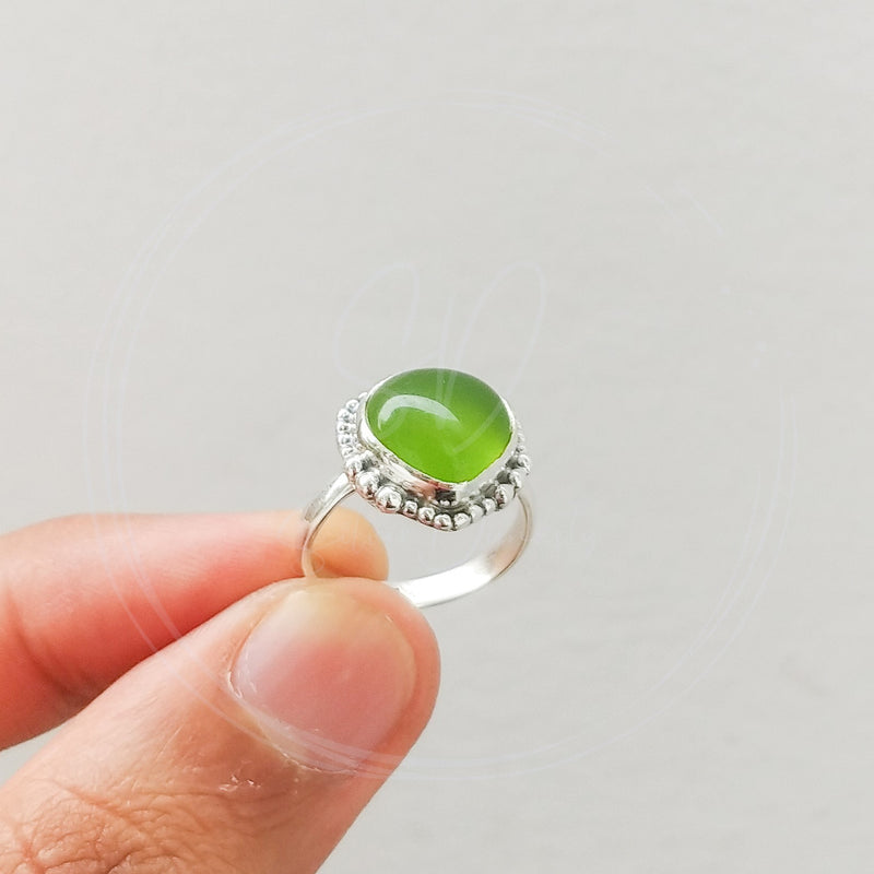 'BIA' Peridot 925 Solid Sterling Silver Ring Cabochon