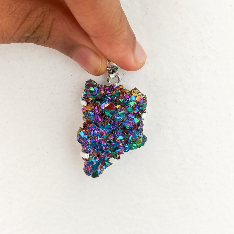 'Modern' Titanium Druzy 925 Solid Sterling Silver Pendant