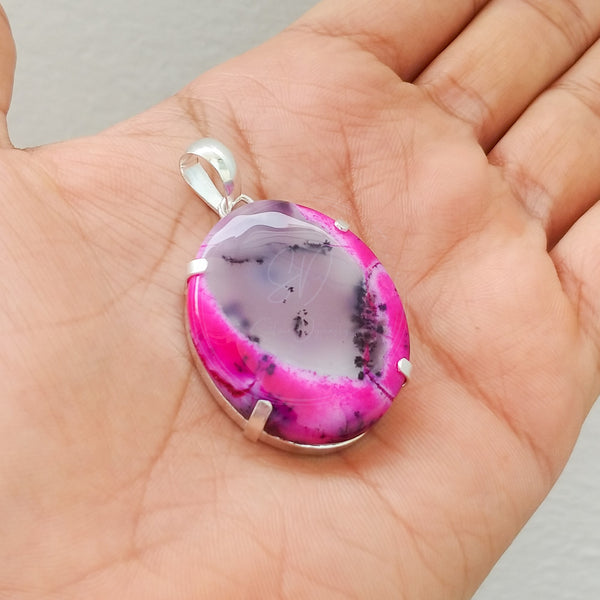 'Minimalist' Pink Dendritic Opal 925 Solid Sterling Silver Pendant