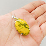 'Minimalist' Yellow Dendritic Opal 925 Solid Sterling Silver Pendant