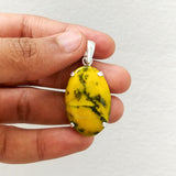 'Minimalist' Yellow Dendritic Opal 925 Solid Sterling Silver Pendant