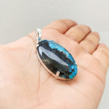 'Minimalist' Blue Dendritic Opal 925 Solid Sterling Silver Pendant