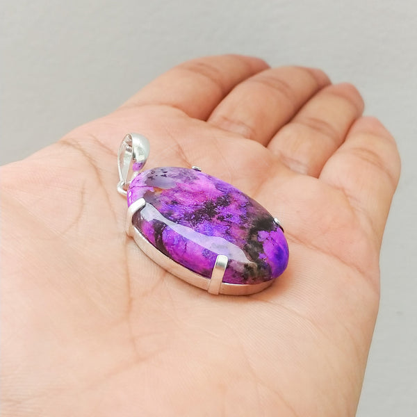 'Minimalist' Purple Dendritic Opal 925 Solid Sterling Silver Pendant