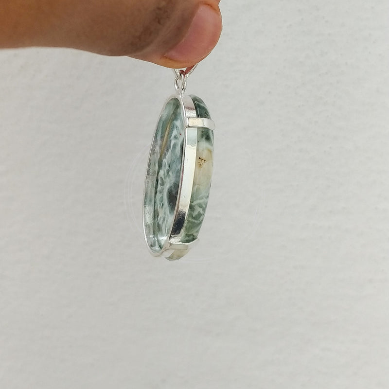 'Minimalist' White Agate 925 Solid Sterling Silver Pendant