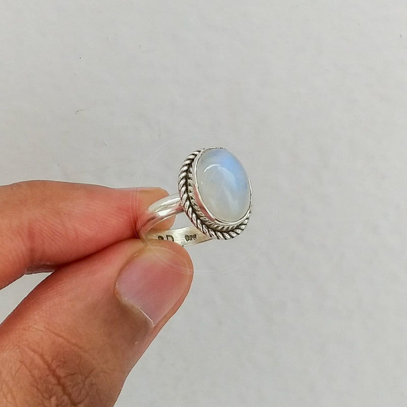 'Minimalist' Rainbow Moonstone Sterling Silver Ring