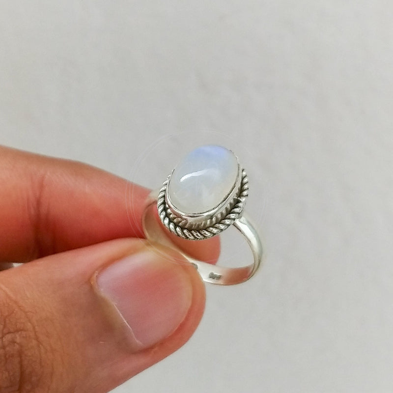 'Minimalist' Rainbow Moonstone Sterling Silver Ring