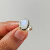 'Minimalist' Rainbow Moonstone Sterling Silver Ring