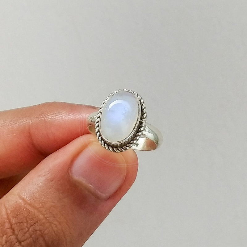 'Minimalist' Rainbow Moonstone Sterling Silver Ring