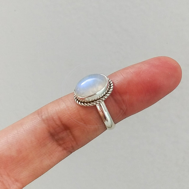 'Minimalist' Rainbow Moonstone Sterling Silver Ring