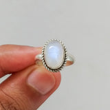 'Minimalist' Rainbow Moonstone Sterling Silver Ring