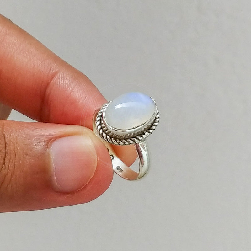 'Minimalist' Rainbow Moonstone Sterling Silver Ring