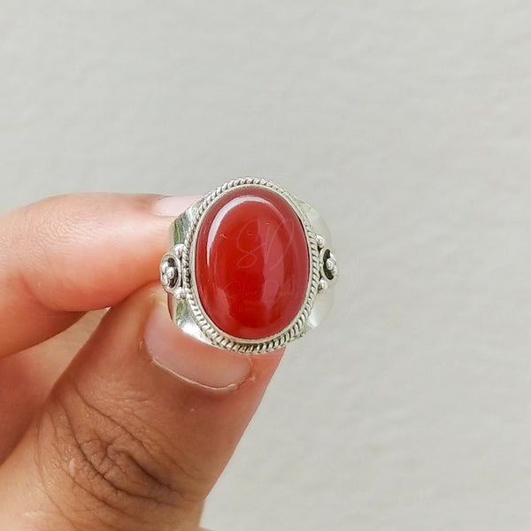 'Fortuna' Carnelian 925 Solid Sterling Silver Ring