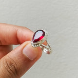 'Fortuna' Garnet 925 Solid Sterling Silver Ring