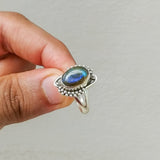 'Modern' Labradorite Solid Sterling Silver Ring