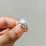 'Leaf' Rainbow Moonstone 925 Solid Sterling Silver Ring