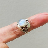 'Leaf' Rainbow Moonstone 925 Solid Sterling Silver Ring