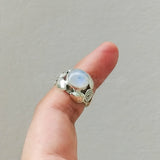 'Leaf' Rainbow Moonstone 925 Solid Sterling Silver Ring