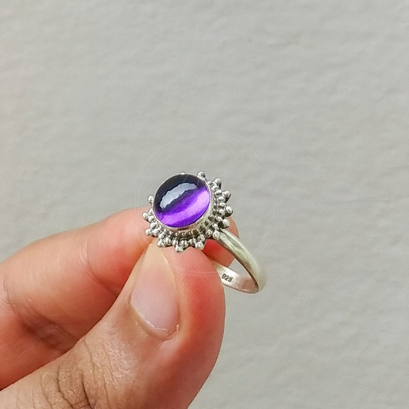 'Minimalist' Amethyst 925 Solid Sterling Silver Ring