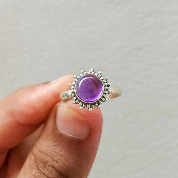 'Minimalist' Amethyst 925 Solid Sterling Silver Ring