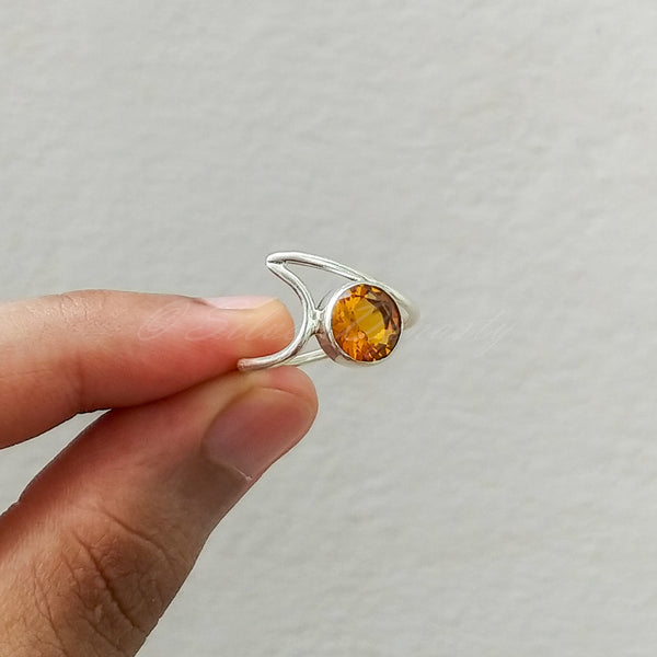 'Minimalist' Citrine 925 Solid Sterling Silver Ring