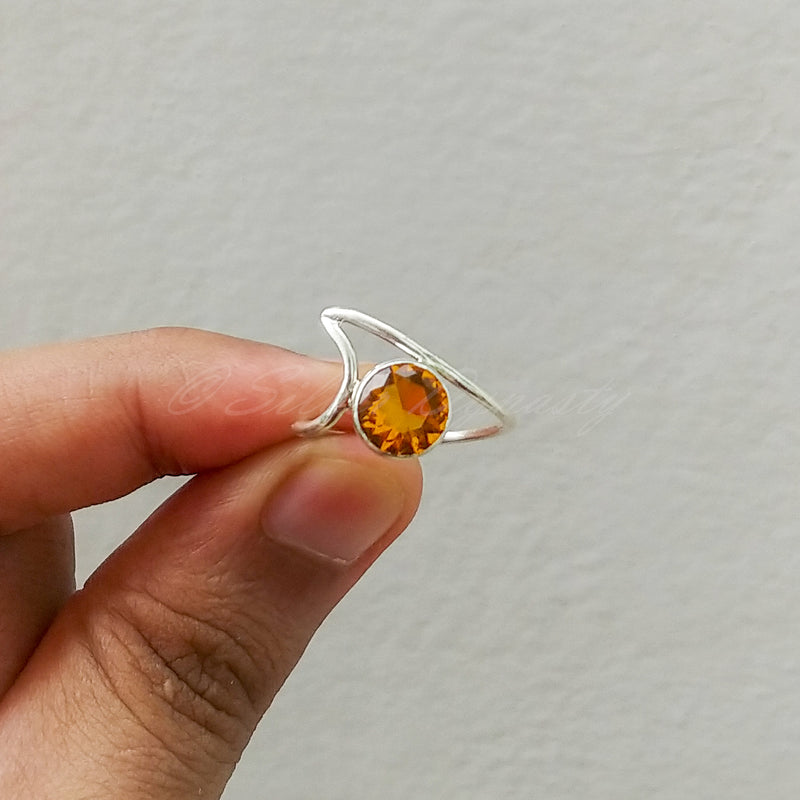 'Minimalist' Citrine 925 Solid Sterling Silver Ring