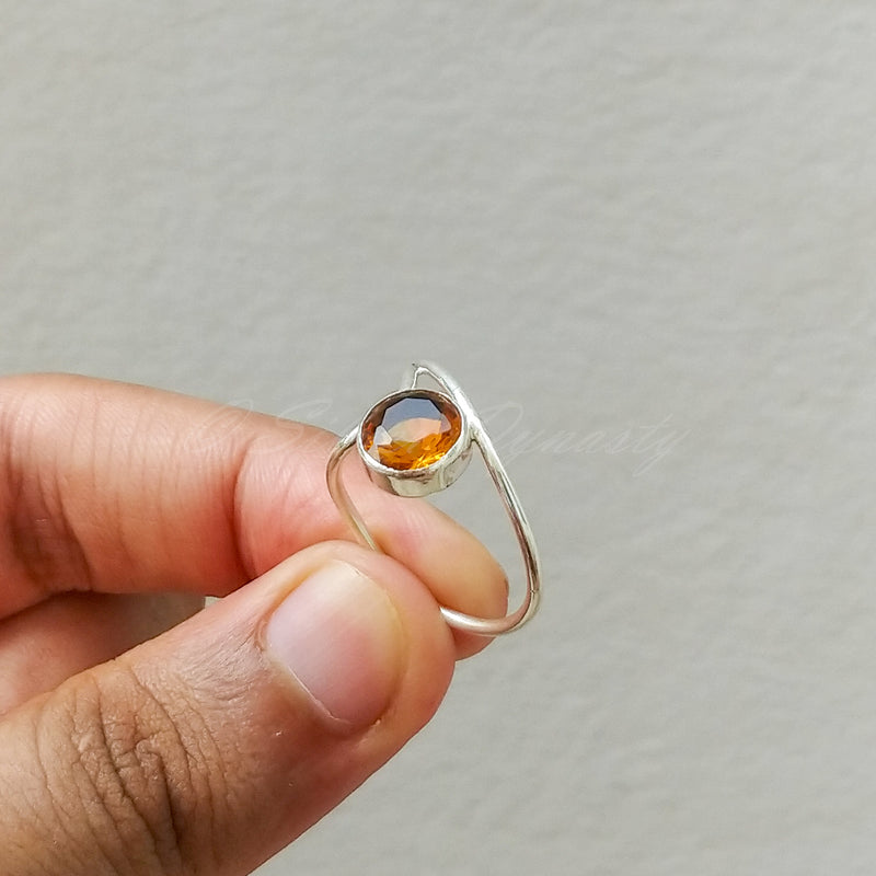 'Minimalist' Citrine 925 Solid Sterling Silver Ring