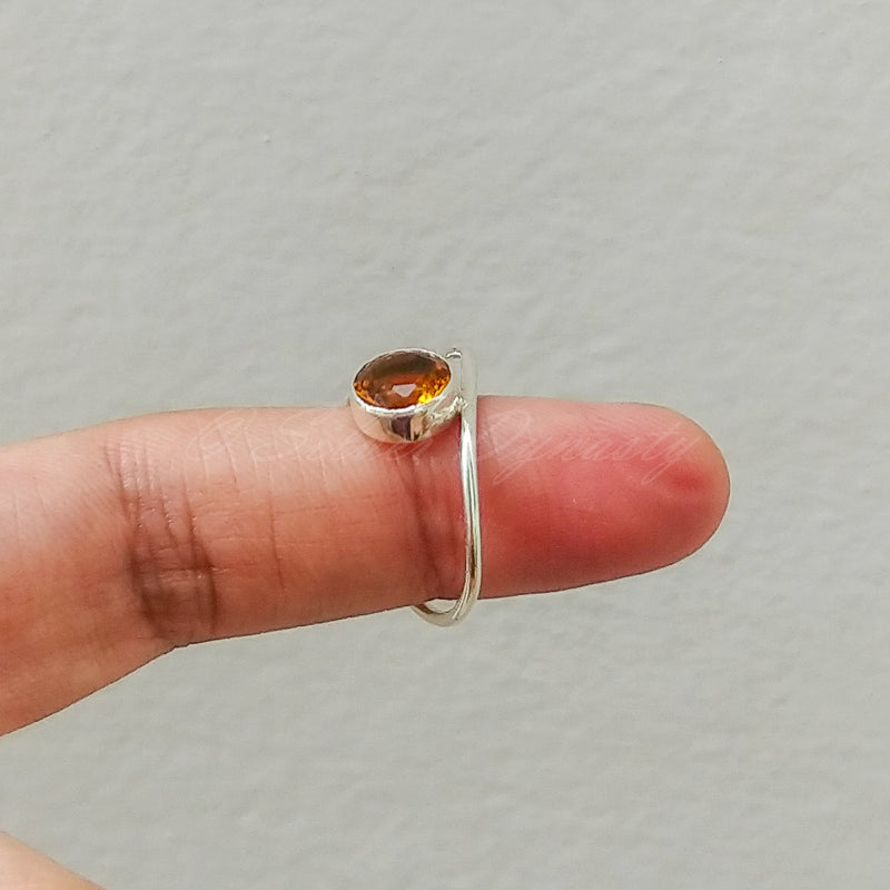 'Minimalist' Citrine 925 Solid Sterling Silver Ring