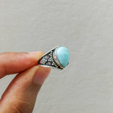 'Boho' Larimar 925 Solid Sterling Silver Ring