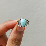 'Boho' Larimar 925 Solid Sterling Silver Ring