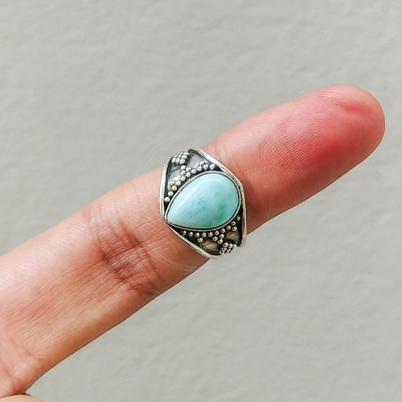 'Boho' Larimar 925 Solid Sterling Silver Ring