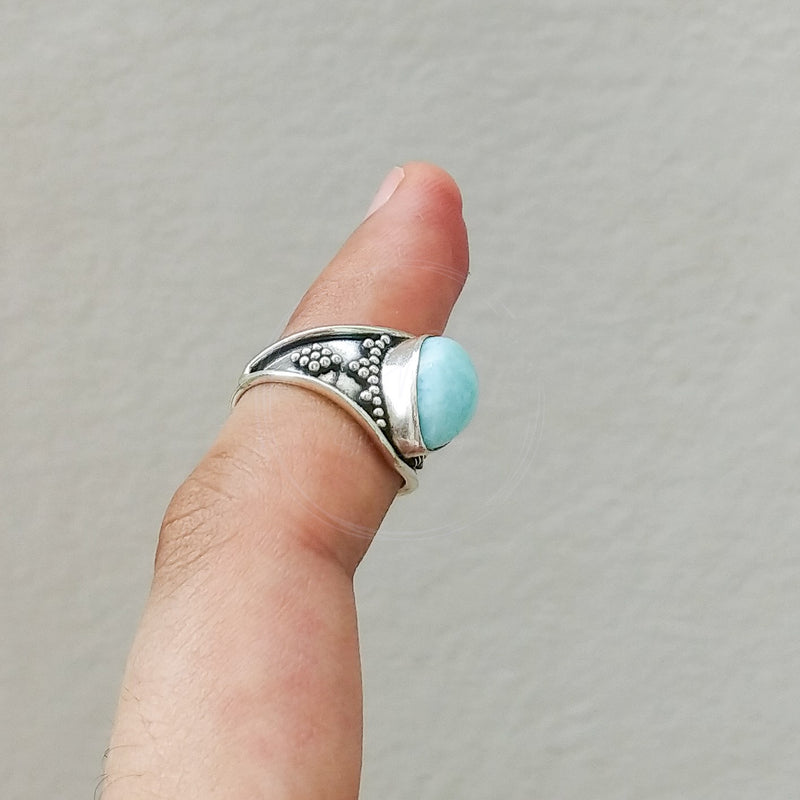 'Boho' Larimar 925 Solid Sterling Silver Ring