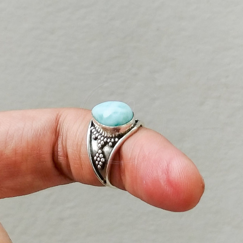 'Boho' Larimar 925 Solid Sterling Silver Ring