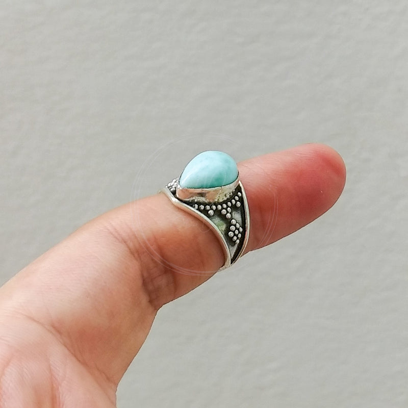 'Boho' Larimar 925 Solid Sterling Silver Ring