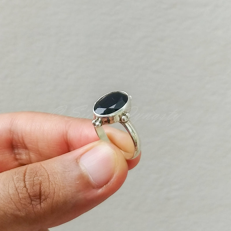 'Minimalist' Black Onyx 925 Solid Sterling Silver Ring