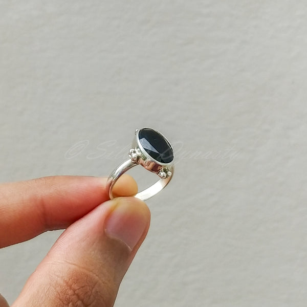 'Minimalist' Black Onyx 925 Solid Sterling Silver Ring